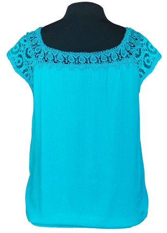 Бирюзовая блузка женская летняя вискозная с коротким рукавом и кружевом бирюза free size No Brand