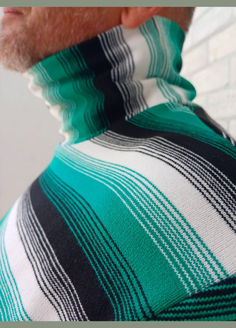 Мужская вязаная водолазка теплая с высоким горлом, зеленая в черно-белую полоску, вязаный акрил No Brand (318363396)