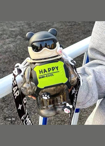 Пляшка пластикова з трубочкою у формі ведмедика з довгим ремінцем для води чорний 800 мл No Brand 3599 (314497227)