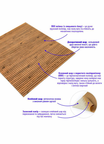 Самоклеюча декоративна 3D панель 700x700x8.5мм Бамбук Дерево (072) SW-00000097 Sticker Wall (326811875)