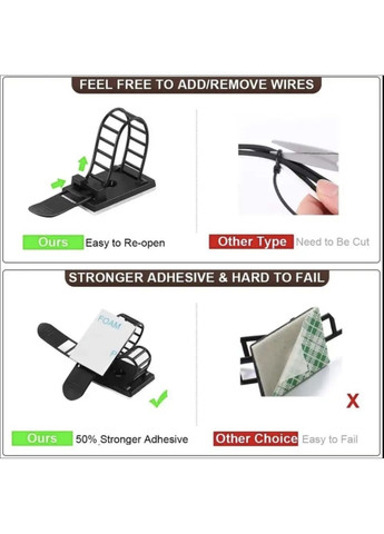 Хомут органайзер Фіксатор кабелю тримач для проволоки стяжка самоклеюча 3М стяжка 50 шт XL Чорний OlaN (358934982)