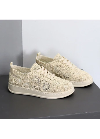 Бежевые кружевные кеды No Brand