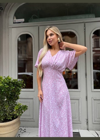 Рожева літня сукня міді рожевого кольору 33378 а-силует No Brand з малюнком