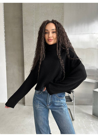 Чорний демісезонний універсальний светр з ангорної в’язки DK/DL Мода без кордонів
