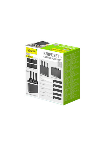 Набор кухонных ножей 5 шт. с разделочными досками 4 шт. черный антикоррозийный для кухни Maestro комбинированные,