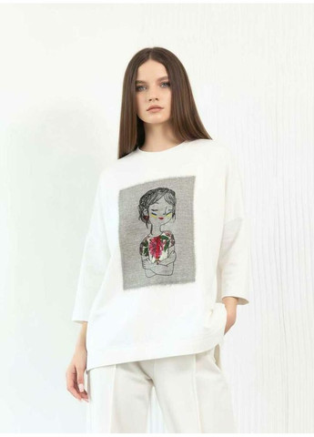 Белый женский свитшот oversize с вышивкой ляля mknk56657 Modna KAZKA (368992566)