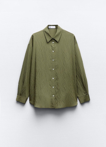 Оливковковая (хаки) повседневный рубашка в полоску Zara