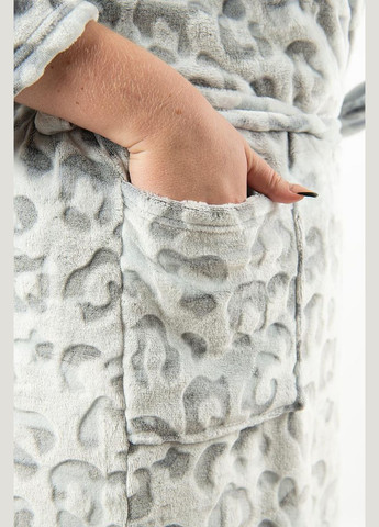 Теплий довгий жіночий халат з капюшоном 6432890 велсофт 104-108 світло-сірий Україна (306744043)