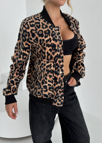 Флисовый бомбер в леопардовом принте Tik-Tak пилот (авиатор) на кнопках (341736087)
