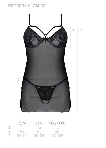 Пеньюар DROSERA CHEMISE black,, мереживний ліф зі стрепами, трусики в комплекті - CherryLove Passion (339868392)