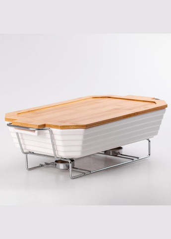 Марміт прямокутний з бамбуковою кришкою 1.8 л на металевій підставці з підігрівом TS Kitchen (318315335)