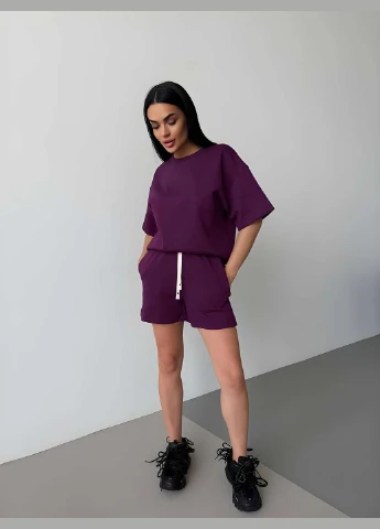 Жіночий костюм на літо шорти + футболка вільного крою, костюм з... No Brand (331283613)
