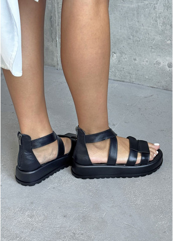 Черные универсальные черные босоножки из натуральной кожи InFashion на молнии