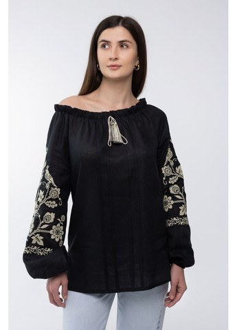 Чёрная женская блуза из льняного полотна божена (fm2887) Folk Moda (365729777)