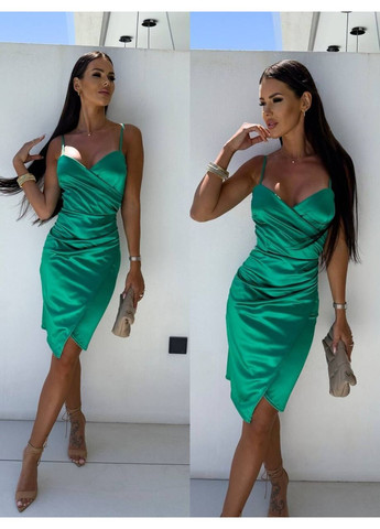 Зелена вечірня, кежуал жіноча сукня-комбінація з атласної тканини з відкритою спиною, з відкритими плечима Україна однотонна