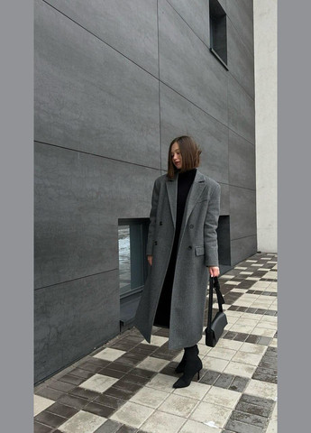 Графитовое демисезонное Женское пальто прямого кроя из кашемира не утопленное цвет графит оверсайз AL