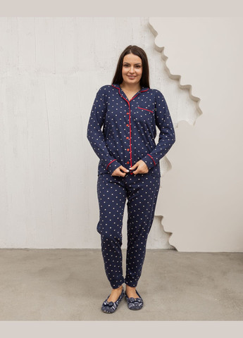 Темно-синя жіноча піжама батал на гудзиках Nicoletta