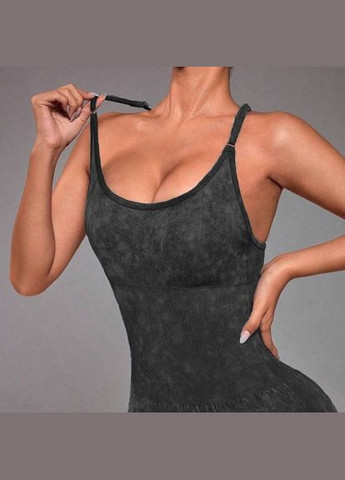 Комбинезон бесшовный спортивный с открытой спиной 18998 черный варенка Fashion комбинированный нейлон