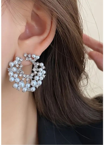 Серьги с бусинами-жемчужинками в стразах очарование, 1802 No Brand (370369263)