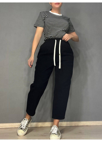 Джинси жіночі A-N 9962 MOM кюлоти укорочені резинка на таліі шнурок чорні No Brand - (322371895)