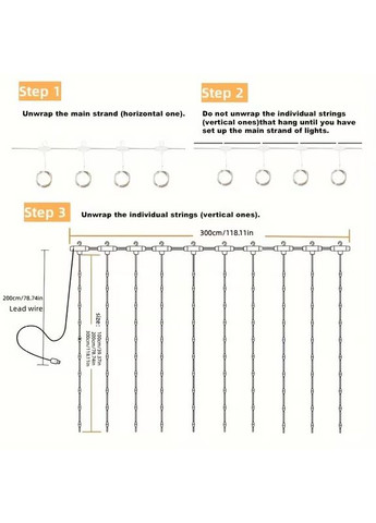 Гирлянда штора занавеска 3*3м 300LED USB c пультом 8 режимов для украшений окон и террасы, теплый белый (желтый) No Brand (372223569)