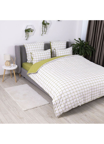 Двоспальний комплект постільної білизни з наволочками 70*70 см, 115 гр/м2 Olive Check Білий з хакі (15470180215) ТЕП (364099937)