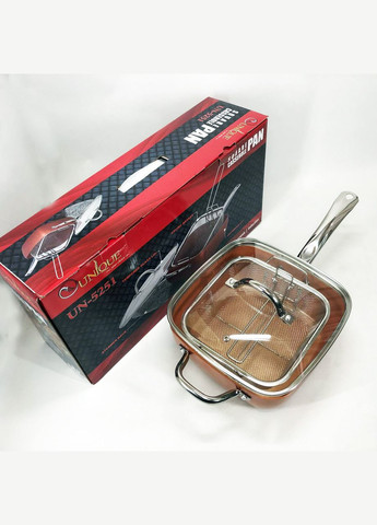 Сковорода-фритюрниця UN-5251 квадратна антипригарна з пароваркою та каструлею + скляна кришка 24 см Unique (367860883)