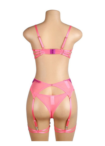 Рожевий демісезонний комплект білизни рожевий star night з фіолетовими мереживними вставками (без коробки) No Brand