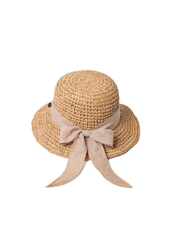Капелюх із середніми полями жіночий в'язаний зі стрічкою-бантом папір бежевий КАТАЛІНА LuckyLOOK 734-197 (331861498)