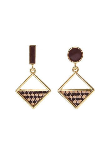 Модні жіночі асиметричні сережки, красиві сережки геометрія «Golden geometry» (коричневий) China (366874459)