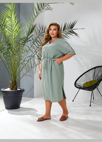 Оливковое повседневный, кэжуал женское платье с кулиской Style Point однотонное