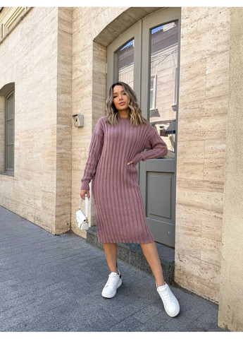 Пудрова жіноча тепла вязана шерстяна сукня інтер вязка резинка до коліна пудра You Best