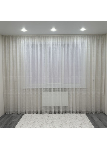 Тюль жаккард "Модерн" молочного цвета с полосками, 400х270 см – готов на тесьме. No Brand (363834532)