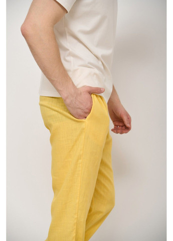 Піжама чоловіча футболка молочна + штани льон жовті Handy Wear (280931901)