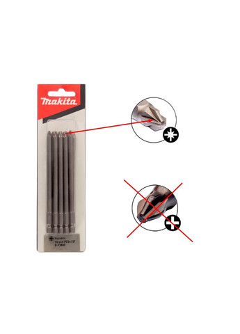 Набір біт насадок P-13580 (PZ2, 127 мм, 6 мм, 10 шт) Pozidrive біти з шестигранним хвостовиком (7662) Makita (295042953)