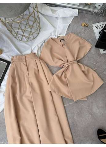 Костюм 2–ка з костюмки, з жилеткою та широкими штанами мод ЛКК-202, бежевий, 50-52 No Brand (355469702)