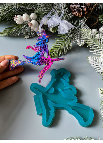 Молд Відьмочка на мітлі форма для новорічних іграшок на ялинку силіконова форма для епоксидної смоли No Brand (370566476)