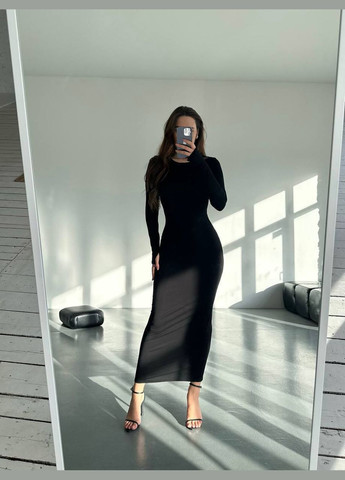 Чорна приталена чорна сукня-максі в універсальному розмірі 42-46 з турецької віскози, красива трендова сукня. No Brand однотонна