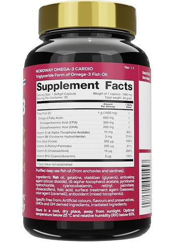Дієтична добавка Omega-3 Cardio 1000 mg 90шт (1514950-40210805) Nordway (368601492)