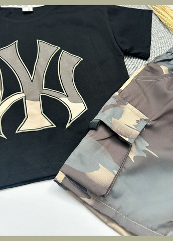 Комбінований літній костюм хлопчику на літо чорна футболка і шорти камуфляж 10504 No Brand