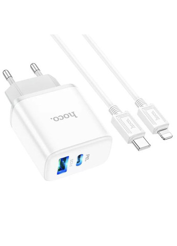 Сетевой адаптер питания C105A 20W Type-C и USB с быстрой зарядкой и кабелем Type-c to Type-c в комплекте Адаптер Hoco (349824279)