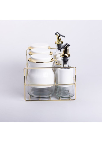 Набор для специй на подставке с бутылками для масла и уксуса 8 предметов Белый Yiwu (360454988)