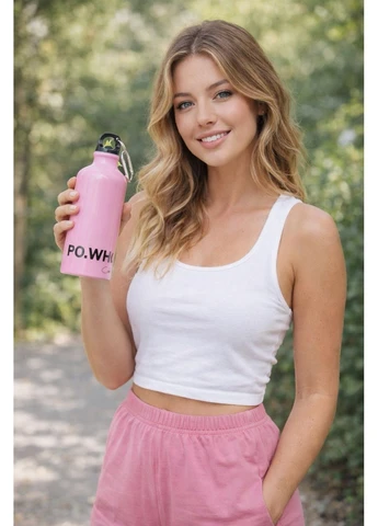 Металлическая винтовая бутылка с карабином 500мл розовая «PO PINK» No Brand (400941811)