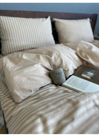 Постельное белье хлопковое Полоска компания Двуспальное 180 x 220 Бязь Бежевое 50 х 70 No Brand (361146366)