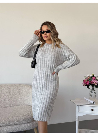 Серое праздничный, повседневный женское вязаное платье No Brand однотонное