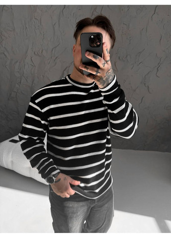 Чорний демісезонний трендовий смугастий чоловічий светр Vakko