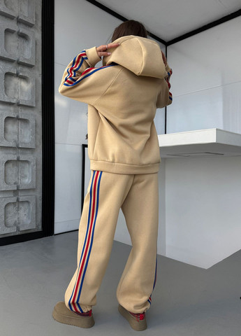 Спортивный костюм женский зимний оверсайз с лампасами и капюшоном (худи + штаны) No Brand (365765643)