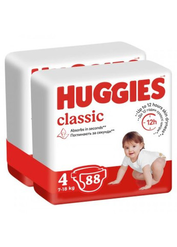 Підгузки Huggies classic 4 (7-18 кг) j-pack 88 шт. ( 2*44) (268146252)