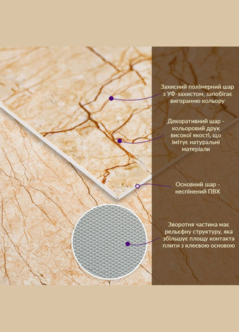 Декоративная ПВХ плита 600х600х3мм Бежевый мрамор (S) SW-00001618 Sticker Wall (326812098)