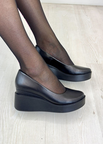 Vasha para Жіночі шкіряні туфлі на стійкій платформі, колір чорний туфлі-човники чорний з натуральна шкіра, україна — демісезон (347581049)